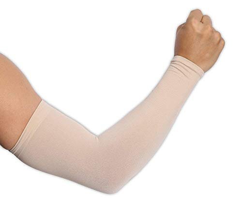Cotton Half Skin Arm Gloves Women Fieldway Arm Sleeves Gym Sports Gloves for Sun Burn Skin Tan Protection SPF Proof UV Block (Beige) Pack of 2
