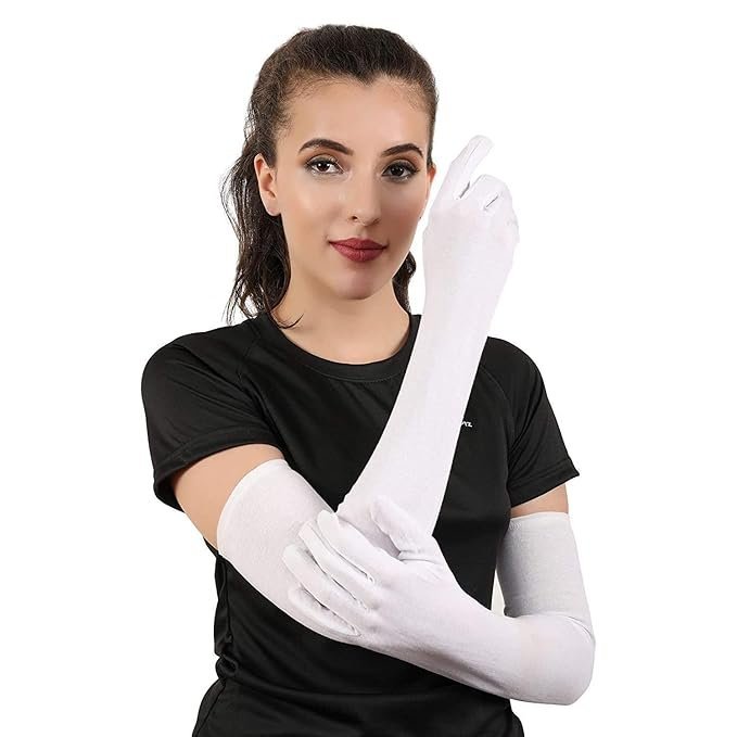 Cotton Full Hand Glove For Summer, Dust & Sun Protection for Women White Color
