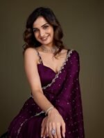 Women's Satin Georgette Siroski Work Saree with Blouse Piece - Image 4