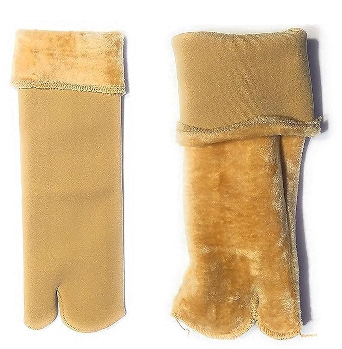Solid Winter Thick Warm Fleece Lined Thermal Stretchy Elastic Velvet Socks (With Thumb) for Girls/Ladies/Women - Beige & 1 PAIR