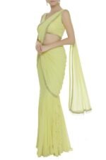 Saree Trends Women's Faux Georgette ready to wear Frill saree with unstitched blouse - Image 3