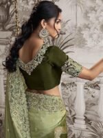 Women's Jacquard Silk Embroidery border work Saree with Heavy work Unstitch Blouse Piece - Image 2