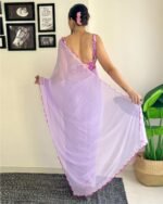 Women Georgette Saree with Scalloped Border - Image 4