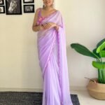 Women Georgette Saree with Scalloped Border