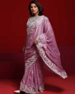 Women Embroidered Saree with Scalloped Border - Image 6