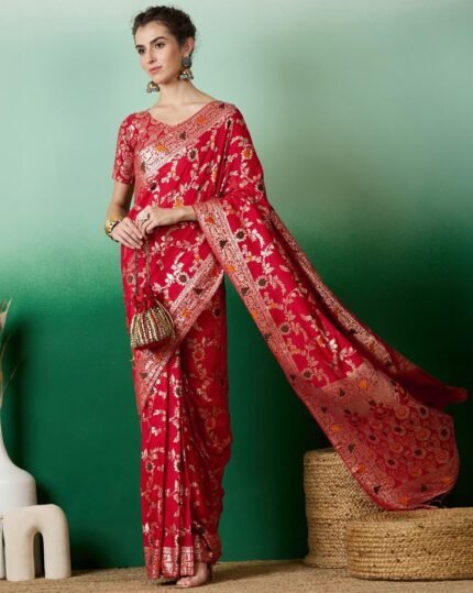 Women Floral Woven Saree with Contrast Border