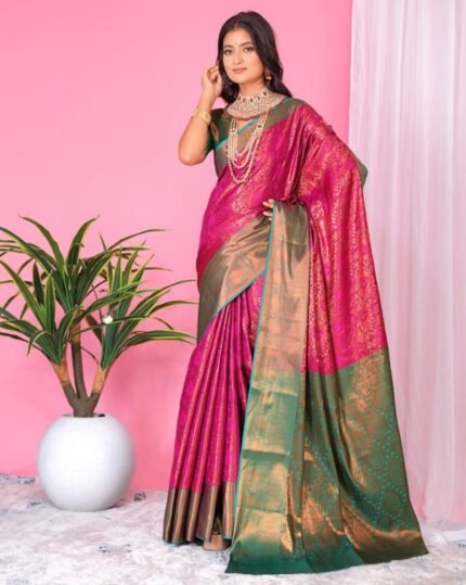 Women Floral Woven Banarasi Saree with Contrast Border